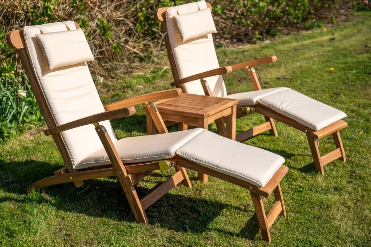 Deluxe Teak Sun Lounger Couple Set with Cushions-1985