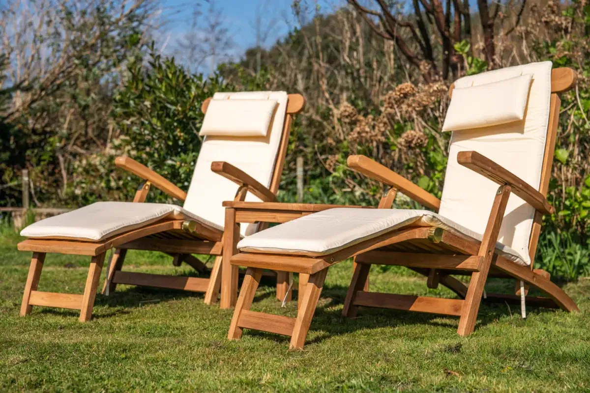 Deluxe Teak Sun Lounger Couple Set with Cushions-1988