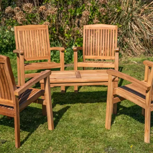 Family Fixed Teak Charlotte Stacking Chair and Coffee Table Set-0