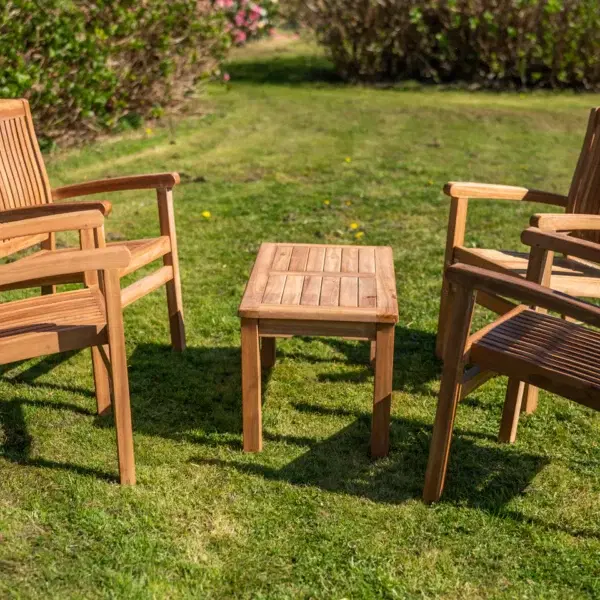 Family Fixed Teak Charlotte Stacking Chair and Coffee Table Set-1995