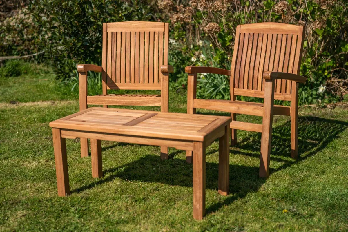 Fixed Teak Charlotte Stacking Double Chair and Coffee Table Loveseat Set-2003