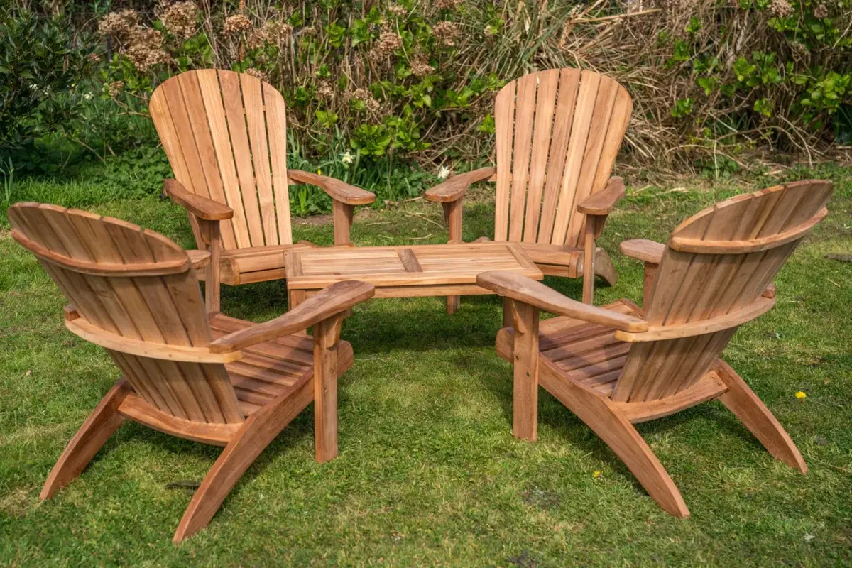 Four Teak Adirondack Family Chair Set-0