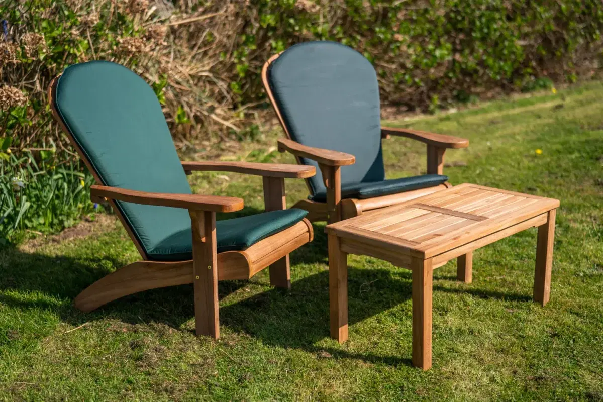 Teak Adirondack Couple Set with Large Coffee Table and Cushions-2018