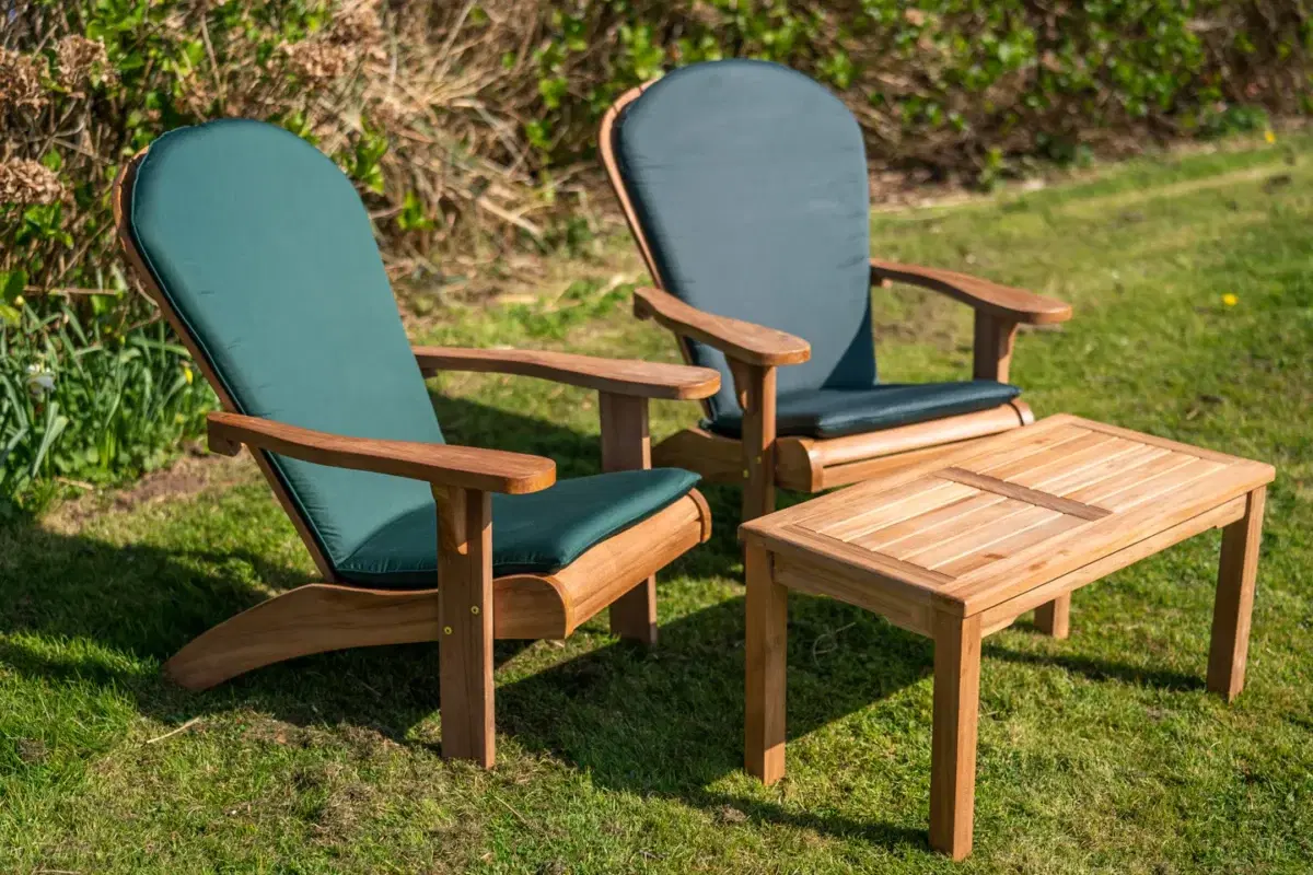 Teak Adirondack Couple Set with Large Coffee Table and Cushions-2019