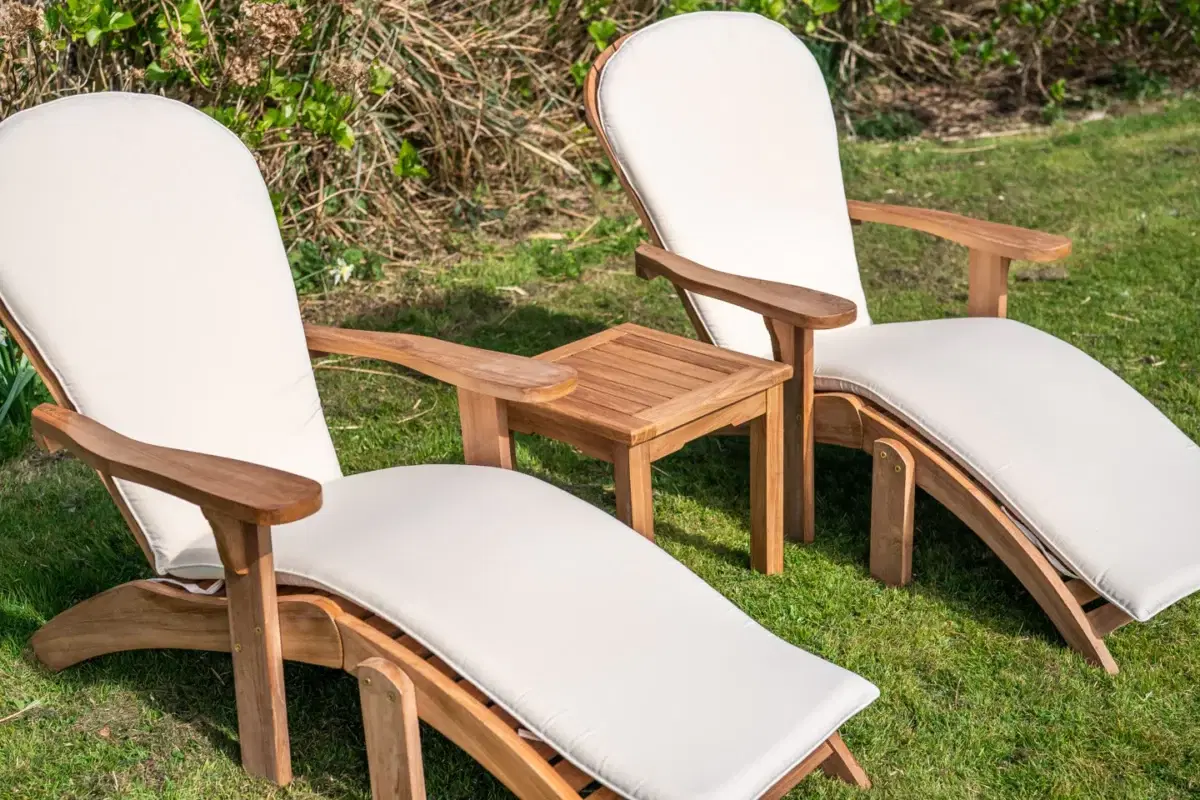 Teak Adirondacks with Footstools Deluxe Chair Set with Square Coffee Table and Cushions-2032