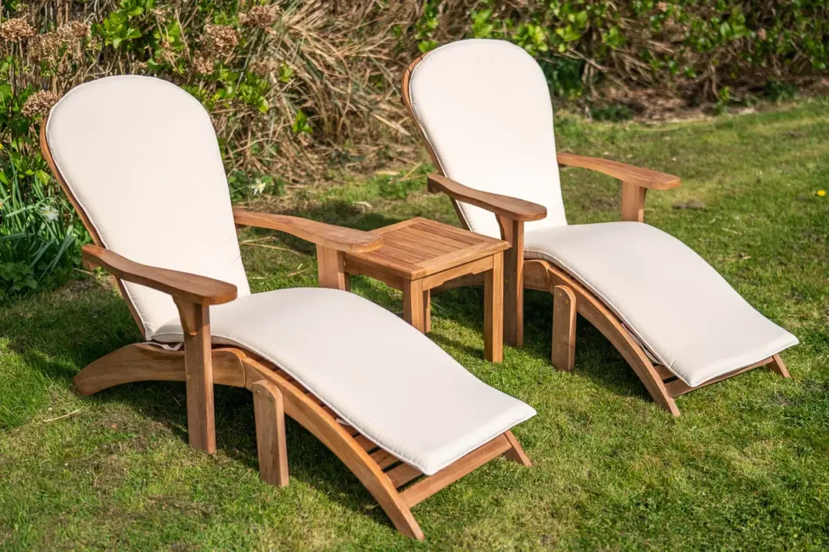 Teak Adirondacks with Footstools Deluxe Chair Set with Square Coffee Table and Cushions-2033