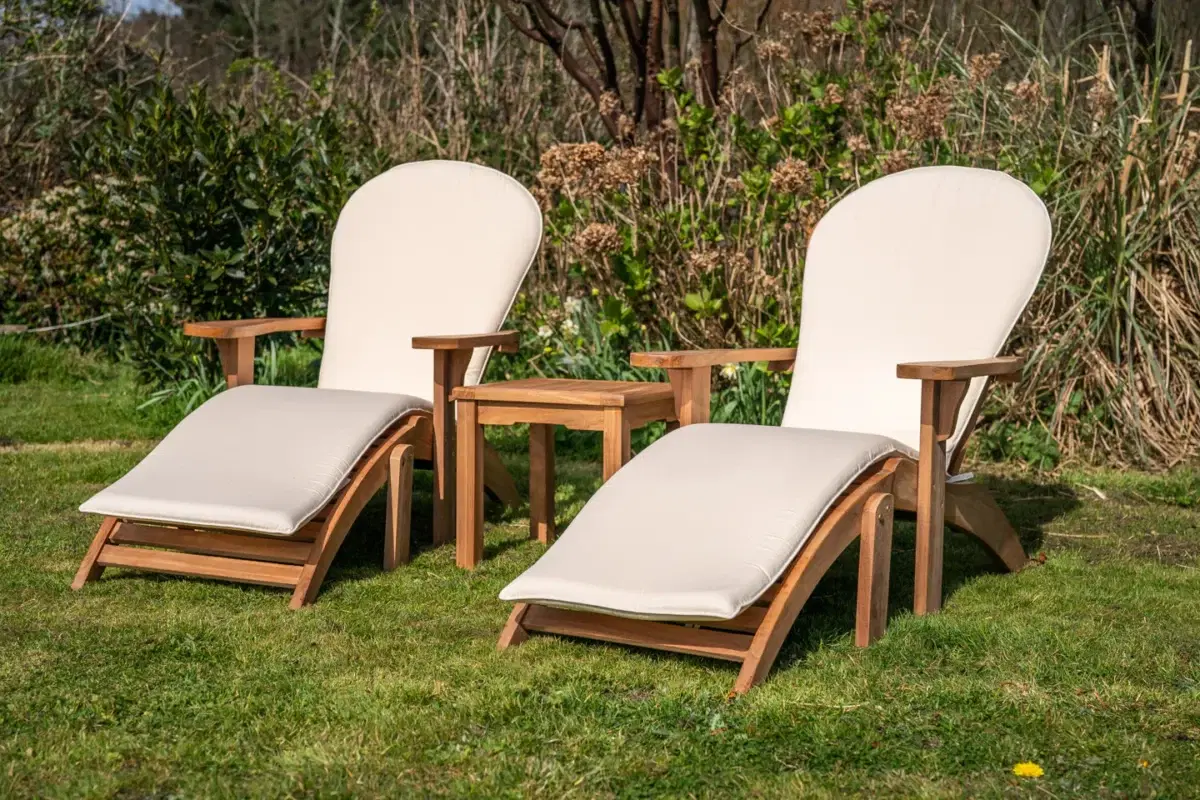 Teak Adirondacks with Footstools Deluxe Chair Set with Square Coffee Table and Cushions-2035