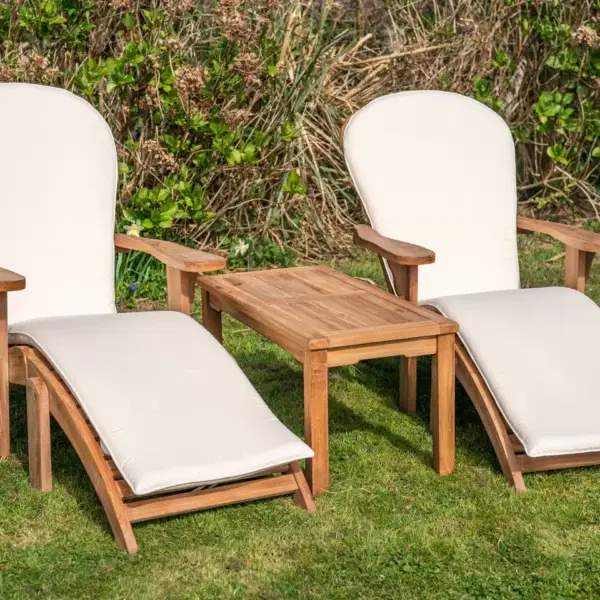 Teak Double Adirondack and Footstool Set with Large Coffee Table and Cushions-0