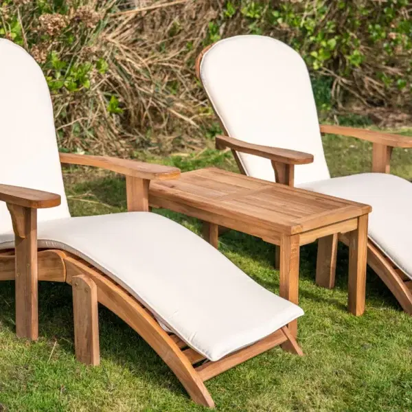 Teak Double Adirondack and Footstool Set with Large Coffee Table and Cushions-2045