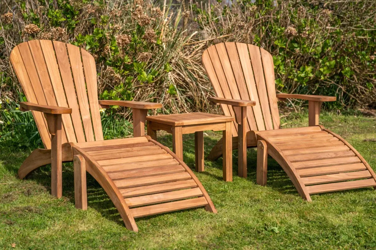 Teak Adirondack and Footstool Double Set with Square Coffee Table-0