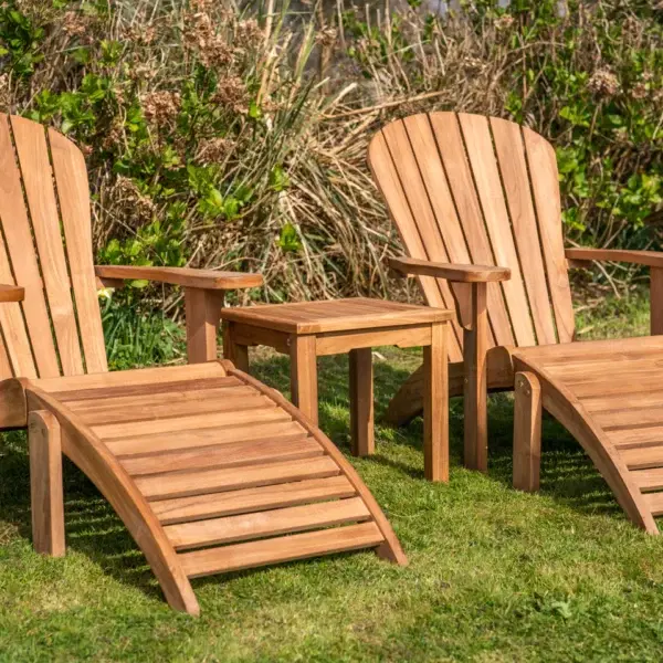Teak Adirondack and Footstool Double Set with Square Coffee Table-0