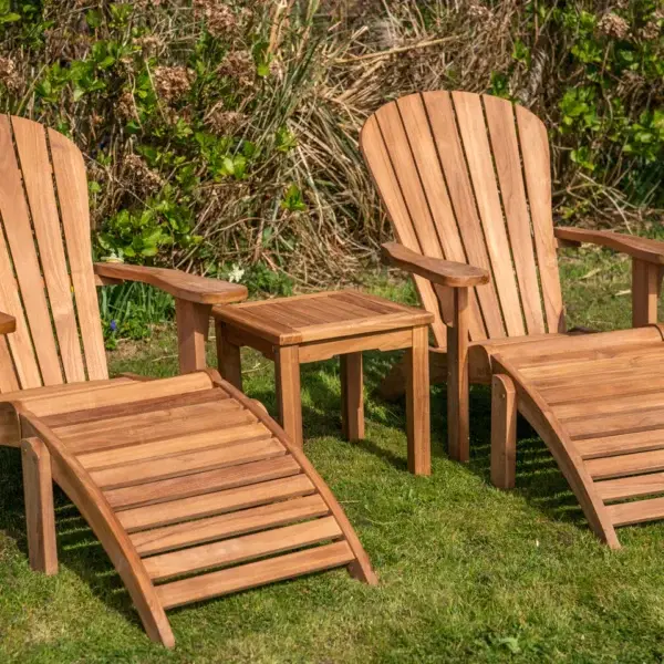 Teak Adirondack and Footstool Double Set with Square Coffee Table-2066