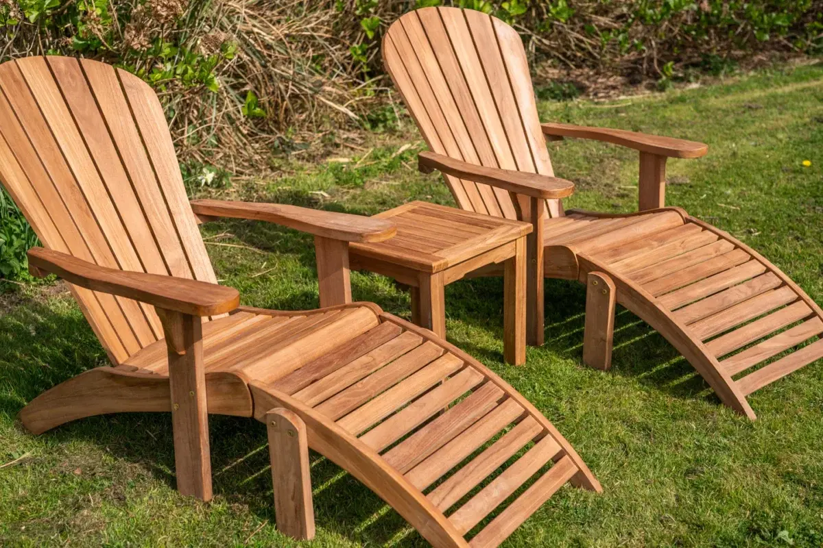 Teak Adirondack and Footstool Double Set with Square Coffee Table-2068