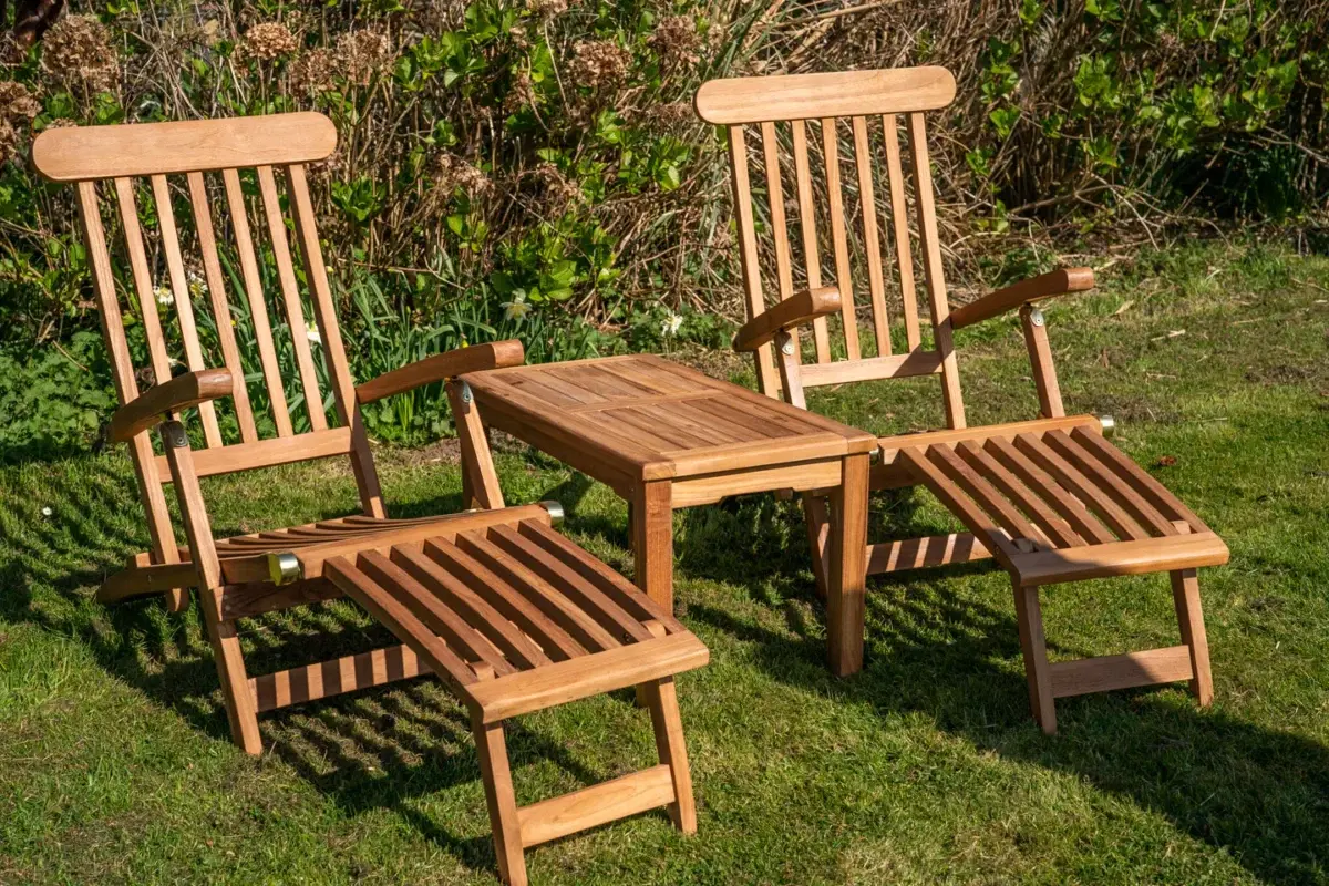 Wooden Sun Lounger Couples Set with Large Coffee Table-2071