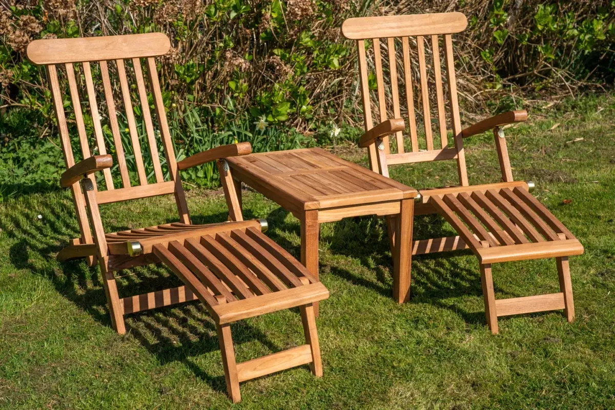 Wooden Sun Lounger Couples Set with Large Coffee Table-2072