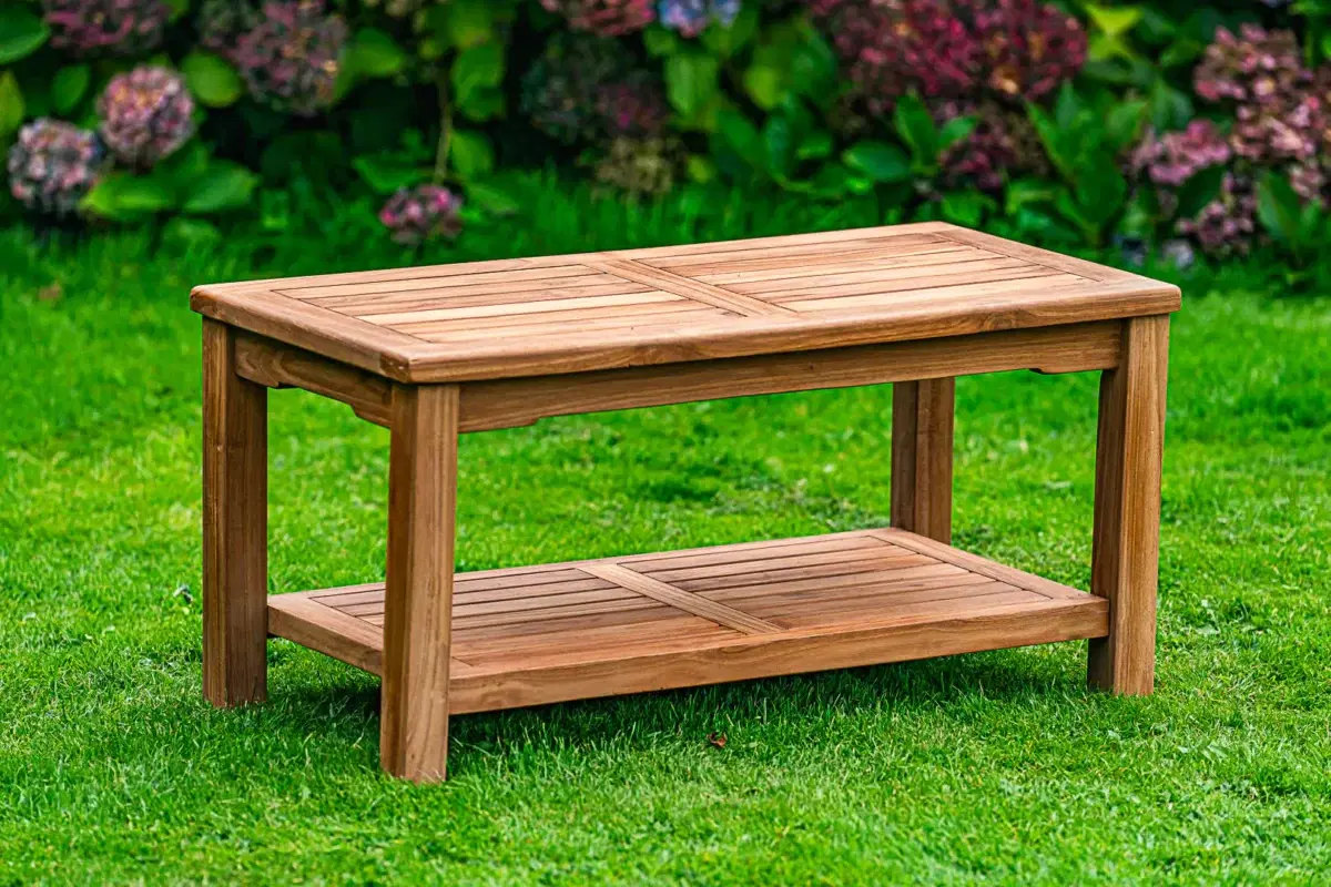 90cm Rectangular Solid Teak Coffee Table with Shelf-0