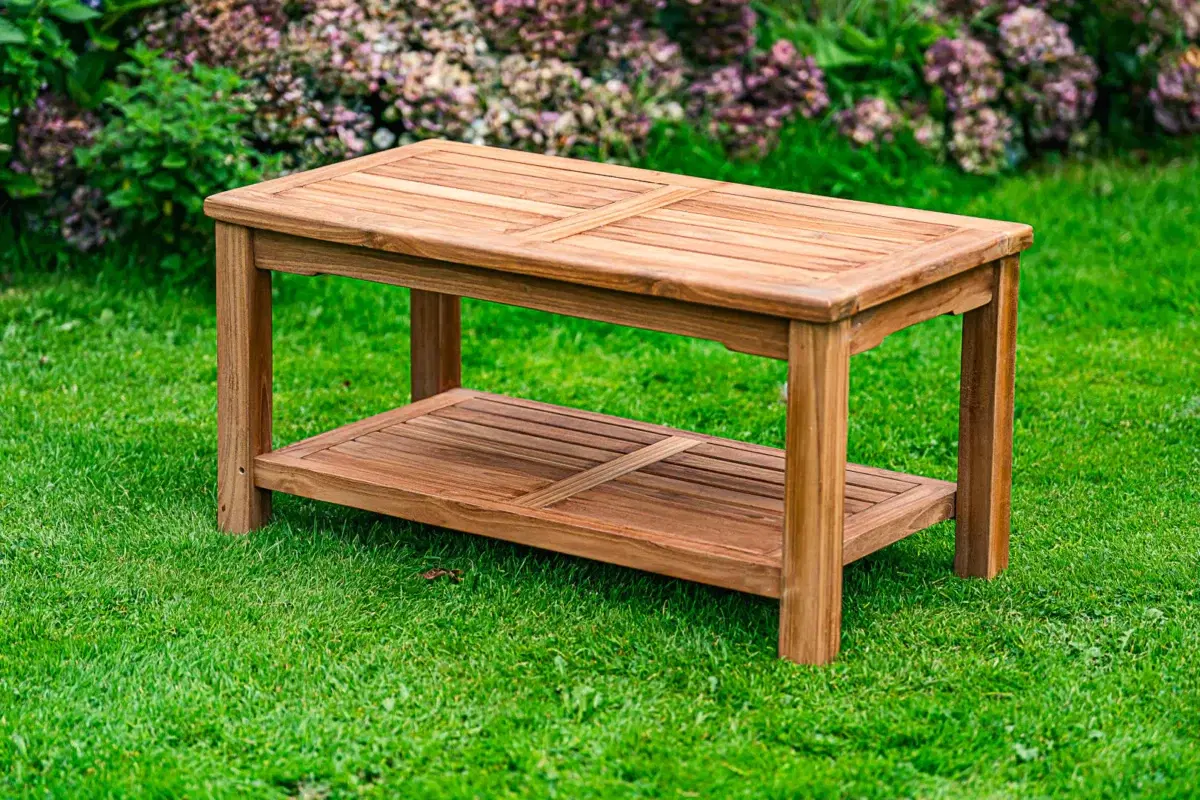 90cm Rectangular Solid Teak Coffee Table with Shelf-2743