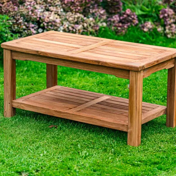90cm Rectangular Solid Teak Coffee Table with Shelf-2743