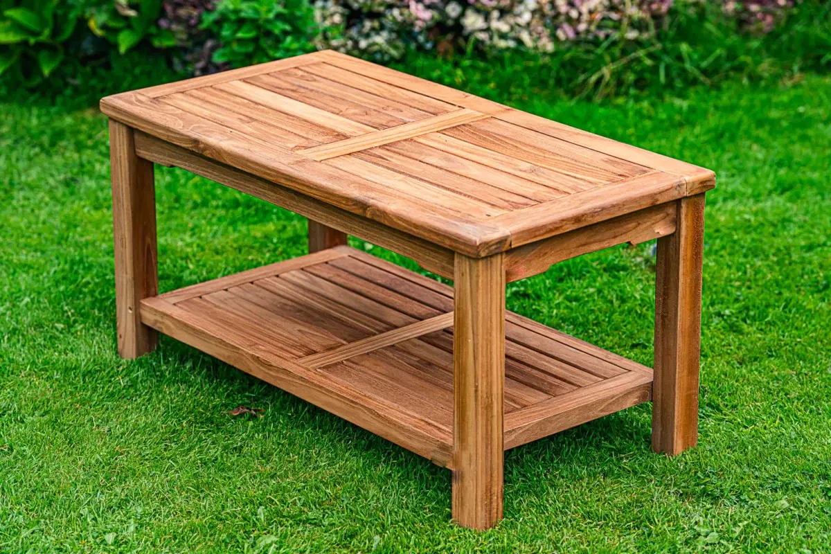 90cm Rectangular Solid Teak Coffee Table with Shelf-2744