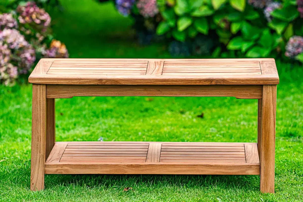 90cm Rectangular Solid Teak Coffee Table with Shelf-2745