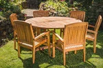 1.5m Round Solid Teak Pedestal Table with 6 Stacking Charlotte Chairs-2123