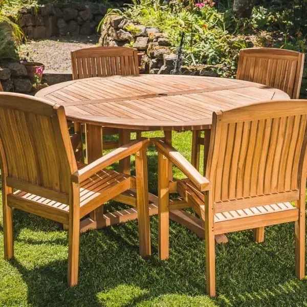 1.5m Round Solid Teak Pedestal Table with 6 Stacking Charlotte Chairs-2123