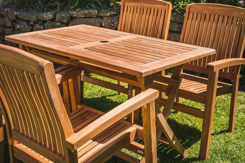 Solid Teak 1.2m Rectangular Folding Table and 4 Charlotte Stacking Chairs Patio Set 3 1 71b.2 stack b