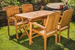 Solid Teak 1.2m Rectangular Folding Table and 4 Charlotte Stacking Chairs Patio Set-0 Solid Teak 1.2m Rectangular Folding Table and 4 Charlotte Stacking Chairs Patio Set-0