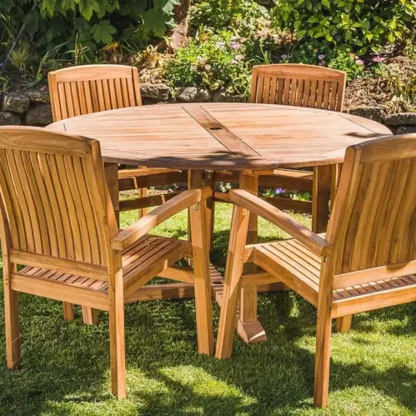 1.5m Round Solid Teak Pedestal Table with 6 Stacking Charlotte Chairs-0