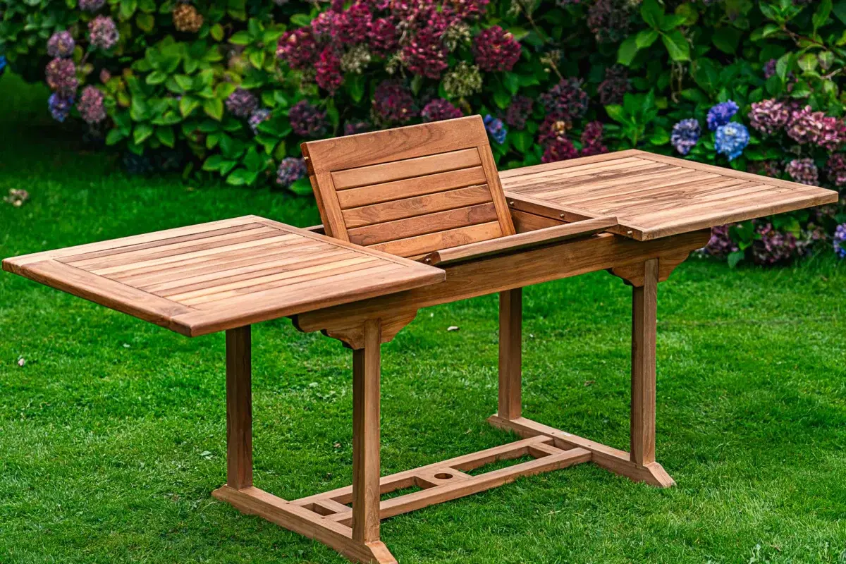 Solid Teak Rectangular Extending 1.5m - 2.1m Table and 8 Folding Armchairs Patio Set-2892