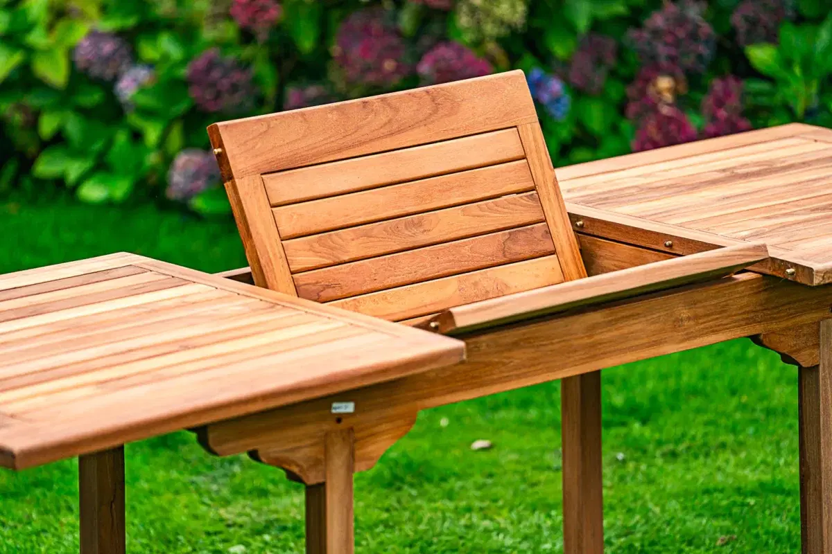 Extending Solid Teak 1.5m - 2.1m Table with 8 Folding Chairs Patio Set-2874