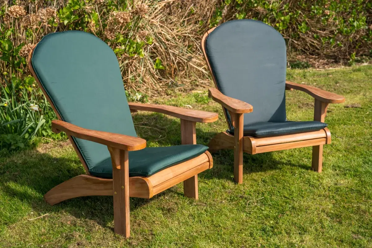 Solid Teak Double Adirondack Couples Set With Cushions-3140