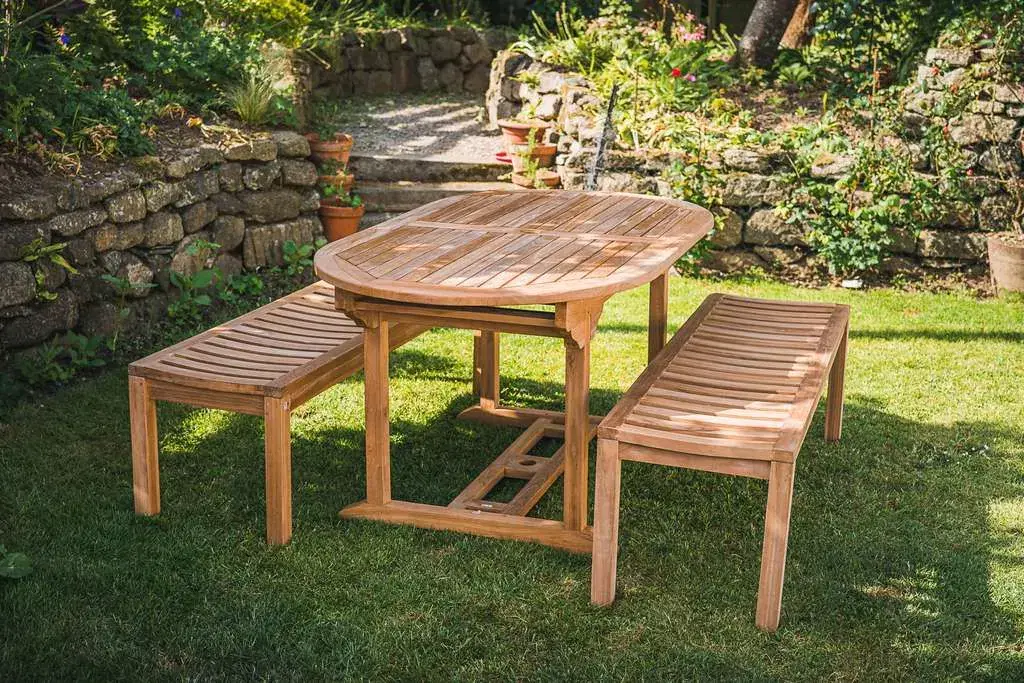 1.6m Solid Teak Oval Pedestal Table and 2 Backless Bench 6 Seater Patio Set 3 1.6m Solid Teak Oval Pedestal Table and 2 Backless Bench 6 Seater Patio Set-2265