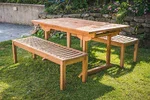 1.6m Rectangular Solid Teak Pedestal Table with 2 Backless Bench 6 Seater Patio Set-0