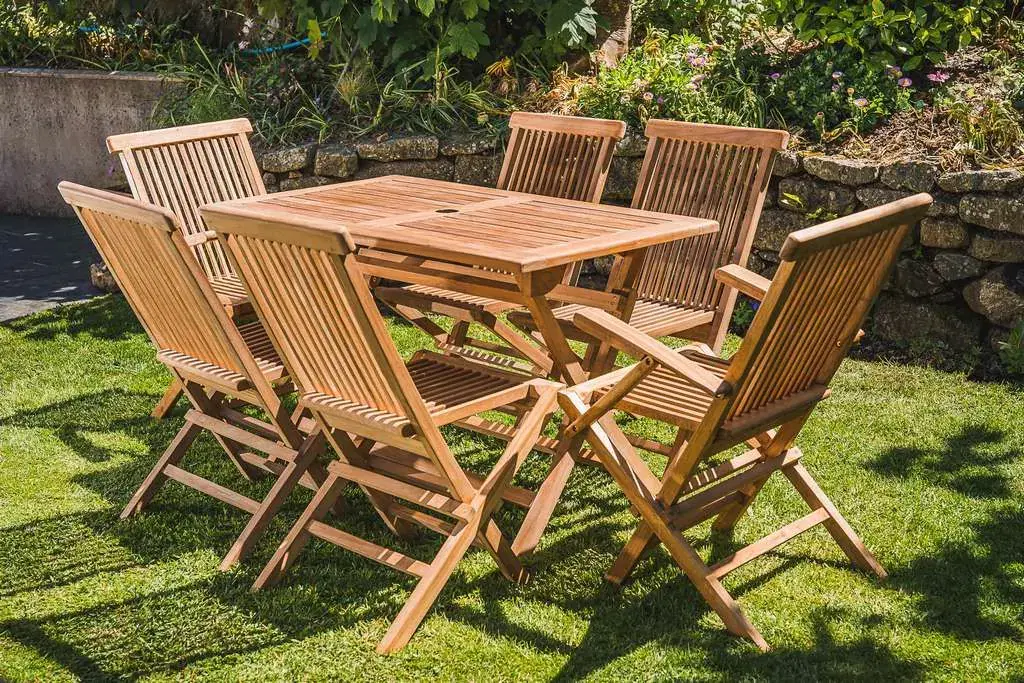 1.2m Solid Teak Rectangular Folding Table and 6 Folding Chair Combo Set