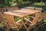 Square Extending 1.2m - 1.8m Solid Teak Table and 10 Folding Armchair Patio Set-2495 Square Extending 1.2m - 1.8m Solid Teak Table and 10 Folding Armchair Patio Set-2495