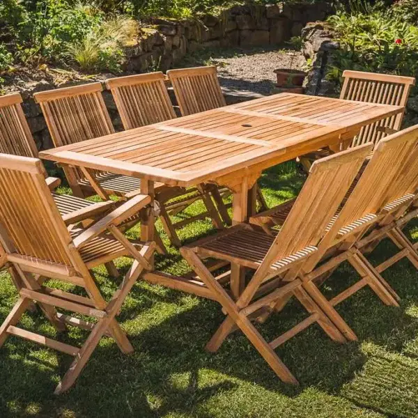 Solid Teak Extending 1.5m - 2.1m Table and 10 Seat Combo Patio Set-0