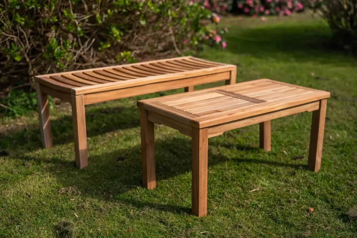 Solid Teak Backless bench and Coffee Table Set-0