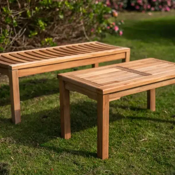 Solid Teak Backless bench and Coffee Table Set-0