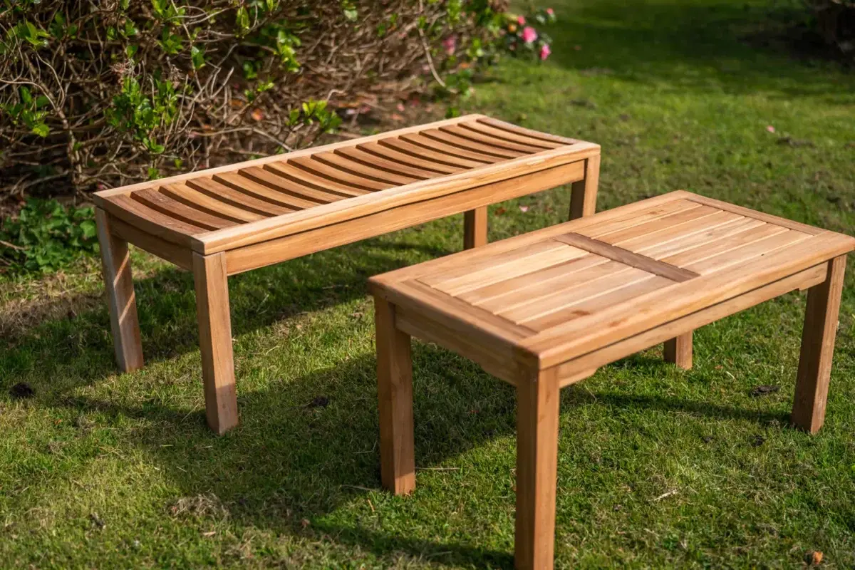 Solid Teak Backless bench and Coffee Table Set-3024