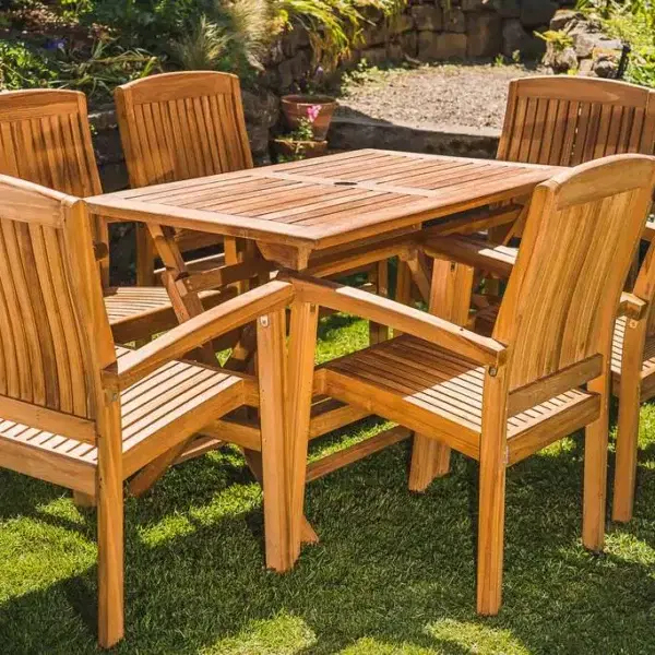 Solid Teak 1.2 Rectangular Folding and 6 Charlotte Stacking Chair Patio Set-0