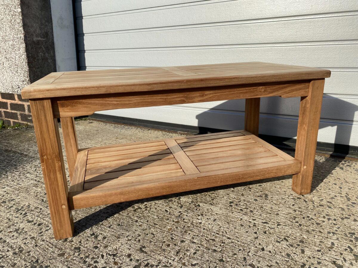 Solid Teak 90cm Rectangular Coffee Table with Shelf - Clearance-3485