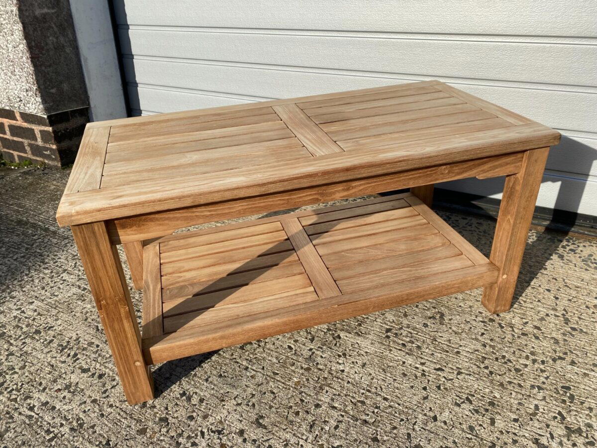 Solid Teak 90cm Rectangular Coffee Table with Shelf - Clearance-3486
