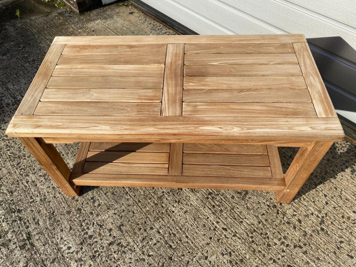 Solid Teak 90cm Rectangular Coffee Table with Shelf - Clearance-3490