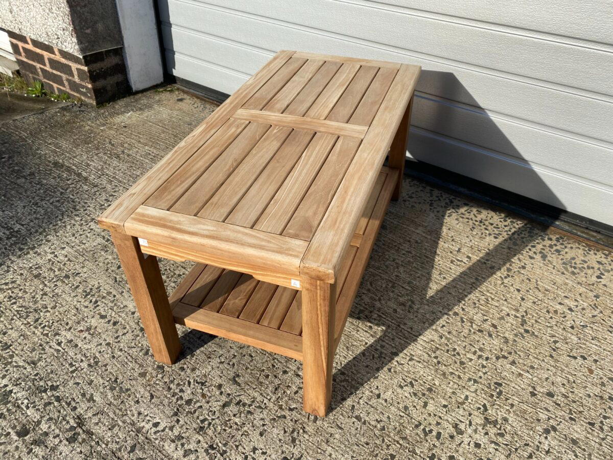Solid Teak 90cm Rectangular Coffee Table with Shelf - Clearance-3488