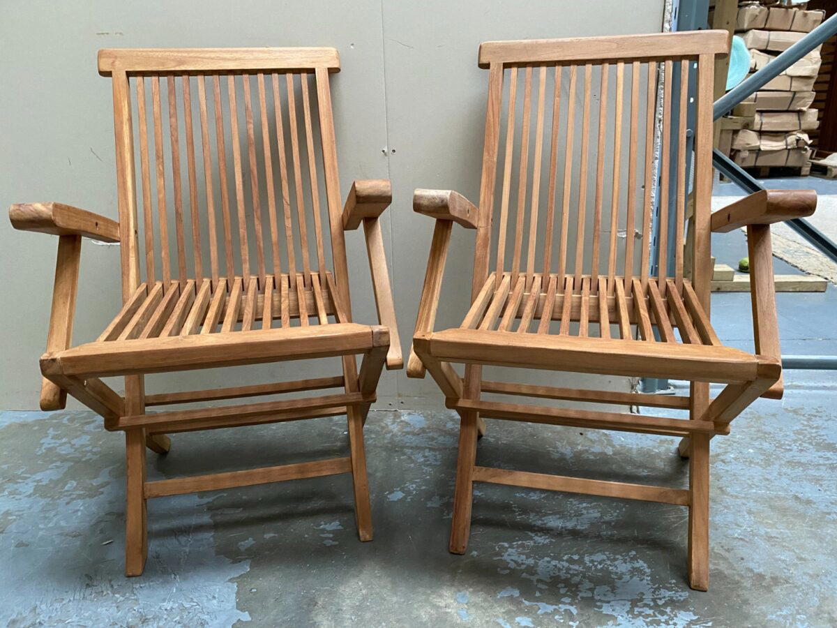 Clearance Folding Teak Armchairs - Pair-3538