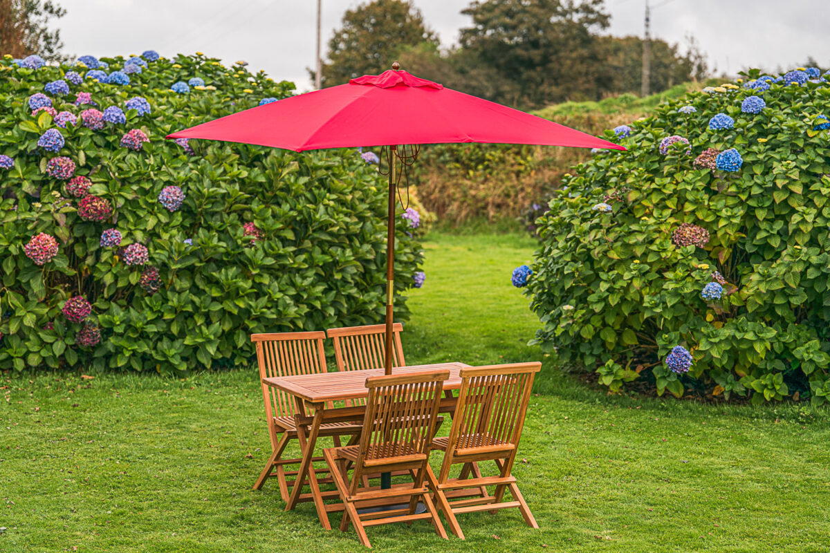 Rectangular Tilting 2m x 1.5m Wooden Garden Parasol - Red-3314