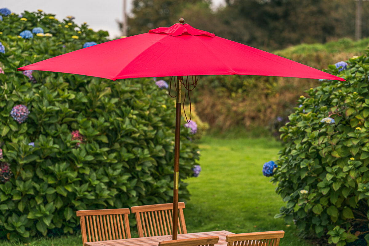 Rectangular Tilting 2m x 1.5m Wooden Garden Parasol - Red-3315