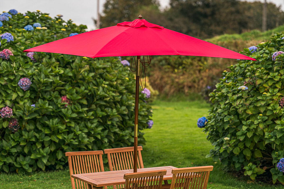 Rectangular Tilting 2m x 1.5m Wooden Garden Parasol - Red-3316