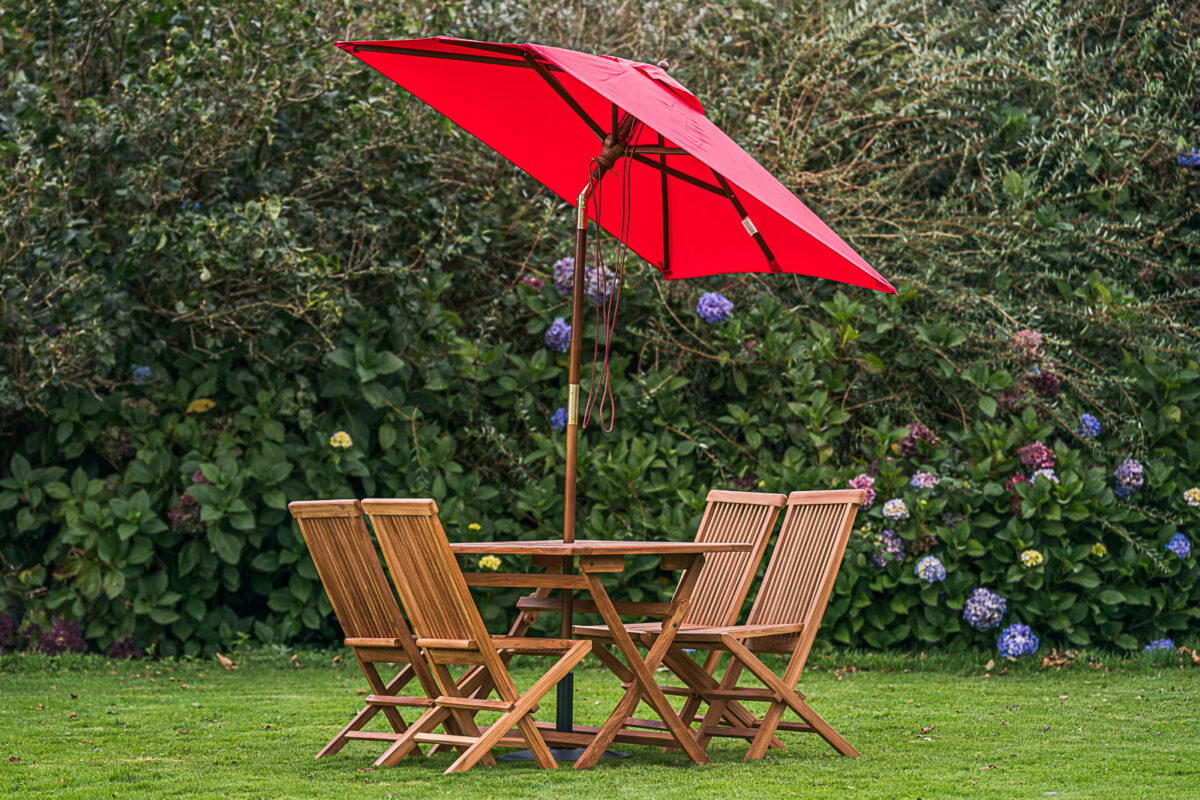 Rectangular Tilting 2m x 1.5m Wooden Garden Parasol - Red-3321
